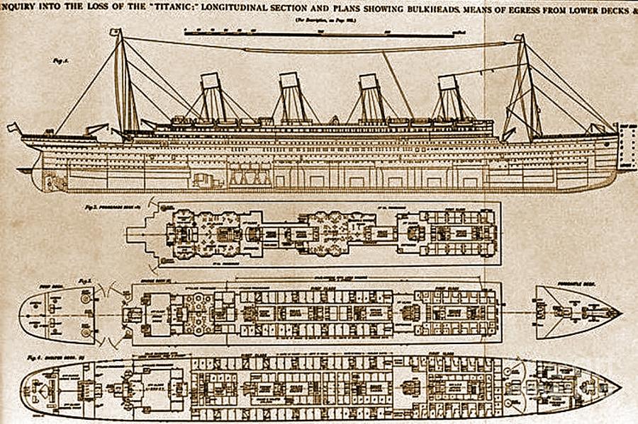Titanic Blueprint Drawing by John Malone | Pixels