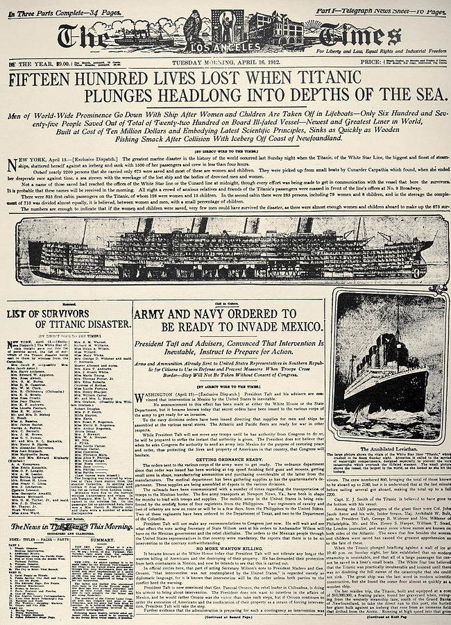 Titanic Headline, 1912 Photograph by Granger