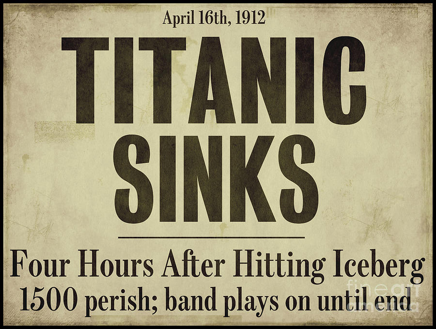 Newspaper Headline Painting - Titanic Newspaper Headline by Mindy Sommers