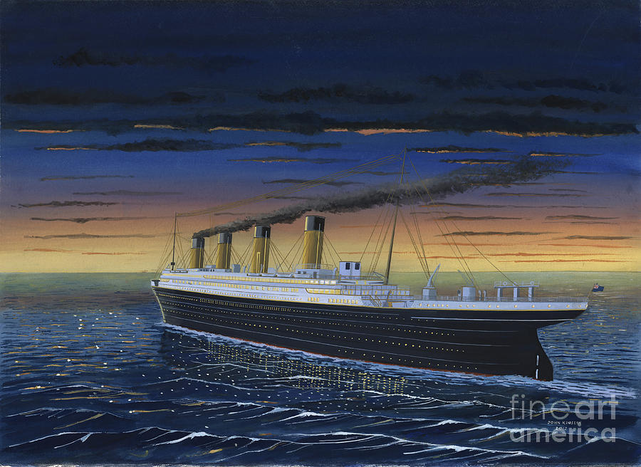 Titanic Painting - Titanic-The final sunset by John Kinsley.