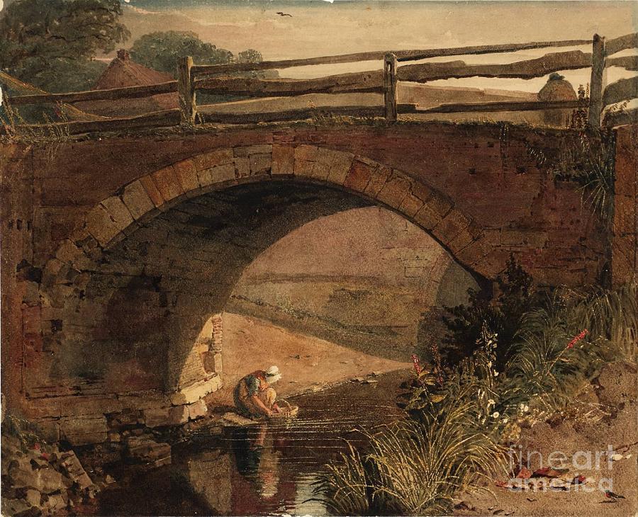 Title Bridge over a Branch of the Wytham Painting by MotionAge Designs