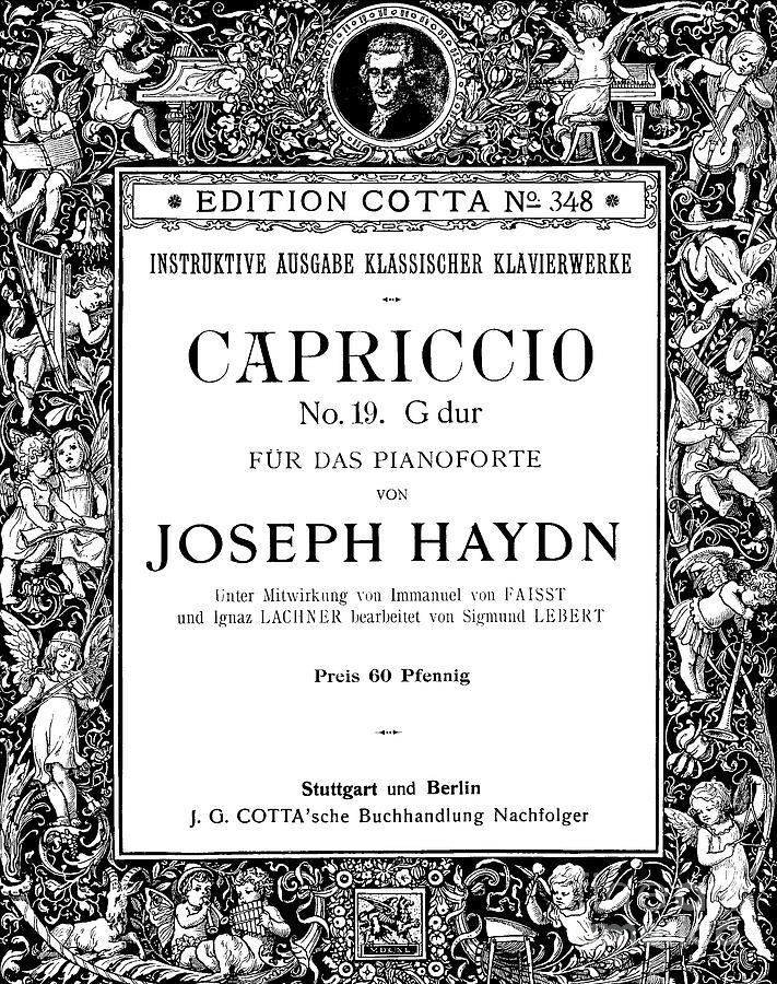 Title Page for Capriccio Number 19  Piano Forte Drawing by Joseph Haydn