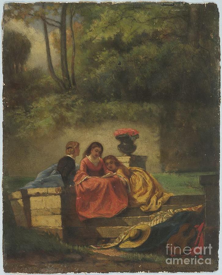 Title Three Girls in a Park Painting by MotionAge Designs