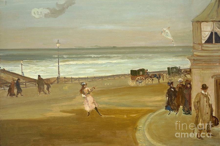 Village Painting - Title Windy Day at Brighton by MotionAge Designs