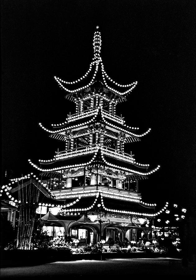 Tivoli Gardens Pagoda bw Photograph by Steve Harrington