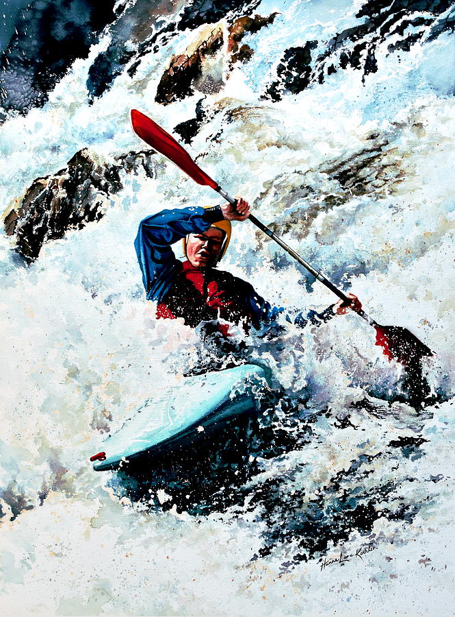 Sports Artist Painting - To Conquer White Water by Hanne Lore Koehler