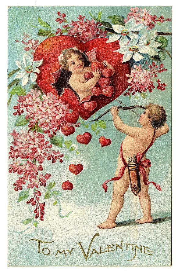 To My Valentine vintage romantic greetings Painting by Vintage Collectables