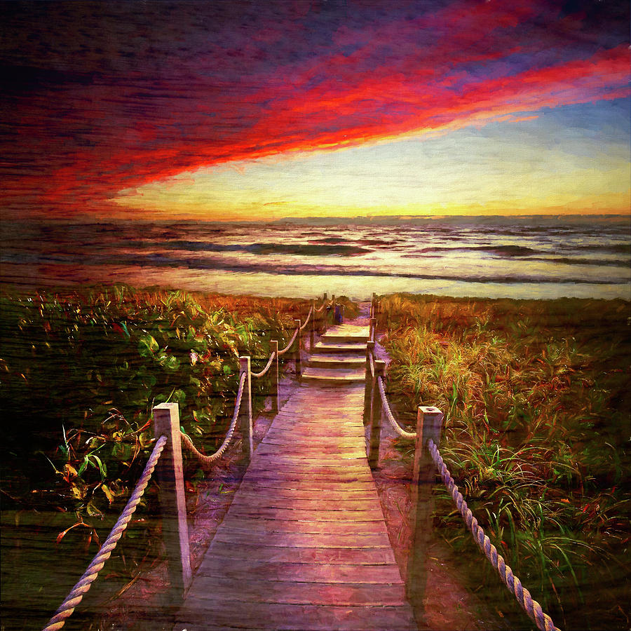 To the Beach Early Morning Textured Painting Photograph by Debra and Dave Vanderlaan