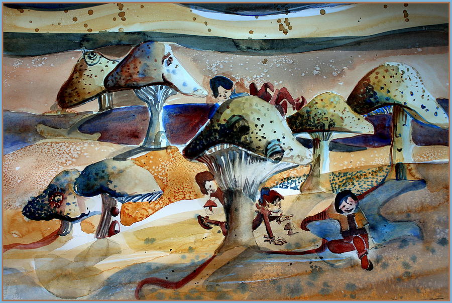 Toadstool Village Painting by Mindy Newman