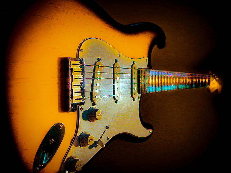 Tobacco Burst Stratocaster Glow Neck Series Digital Art by Guitarwacky Fine Art