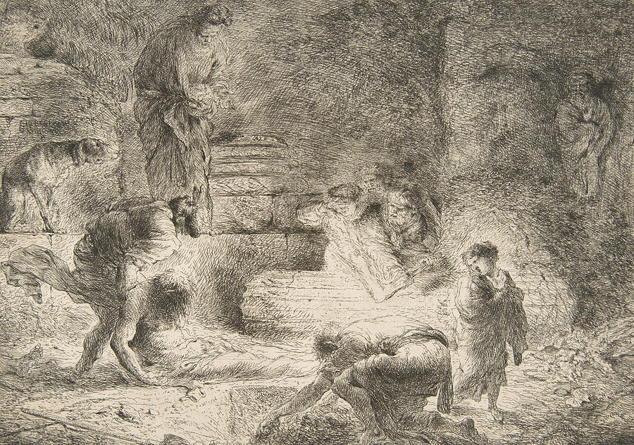 Tobit burying the Dead Relief by Giovanni Benedetto Castiglione
