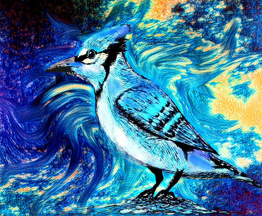 Blue Jay Drawing - Today feels like a Blue Jay kind of day by Abstract Angel Artist Stephen K