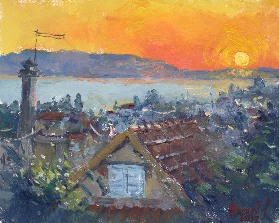 Tree Painting - Today Sunrise over Dilesi Greece by Ylli Haruni