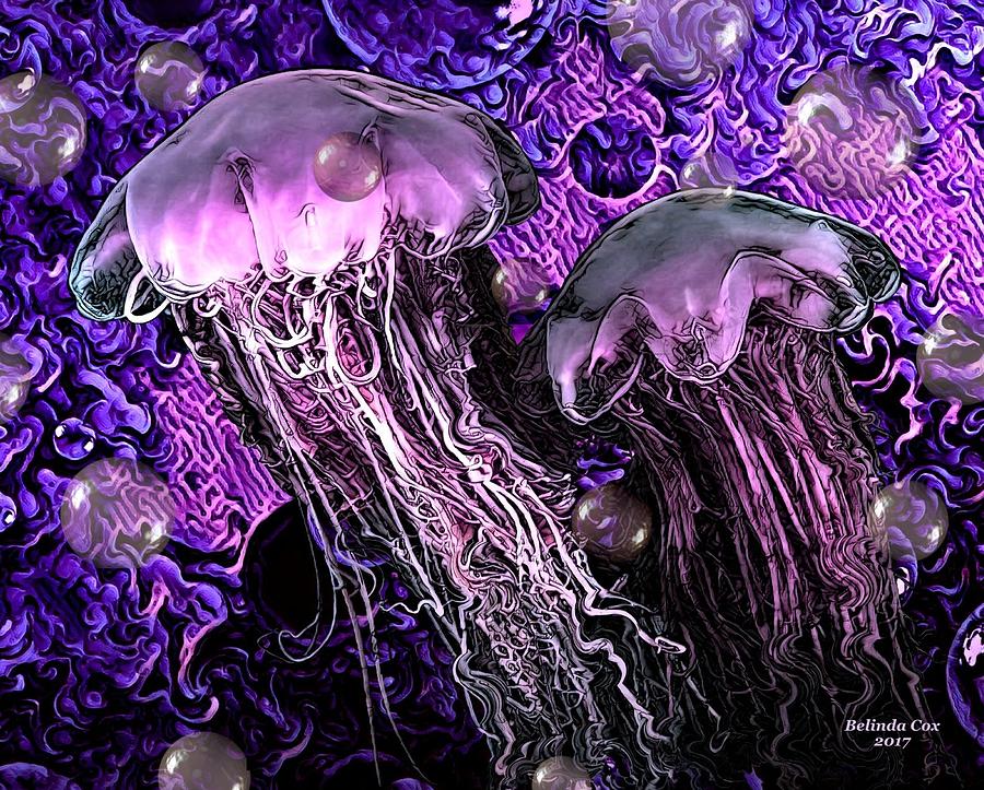 Together Forever Deep Sea Jelly Fish  Digital Art by Artful Oasis