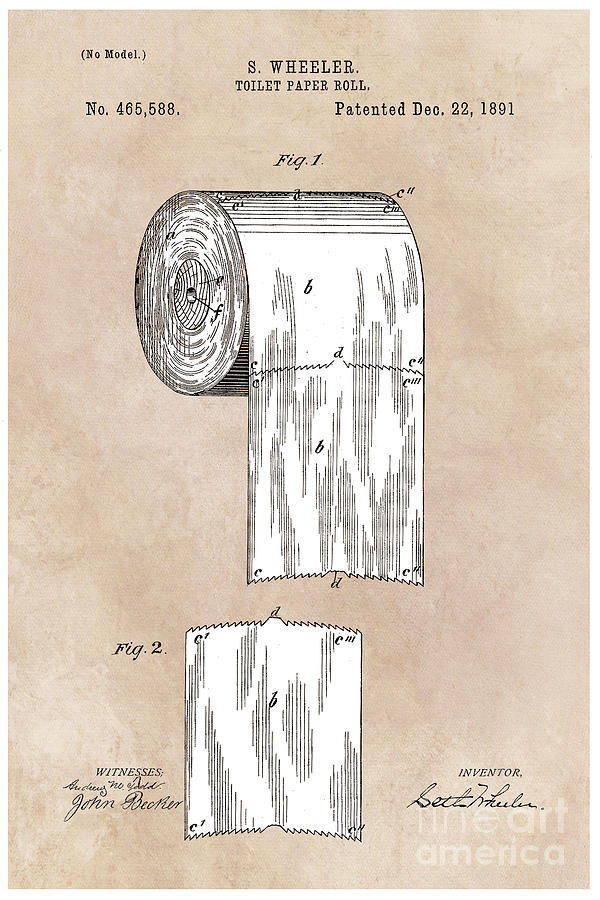 Toilet Paper patent art 1891 Wheeler Digital Art by Justyna Jaszke JBJart