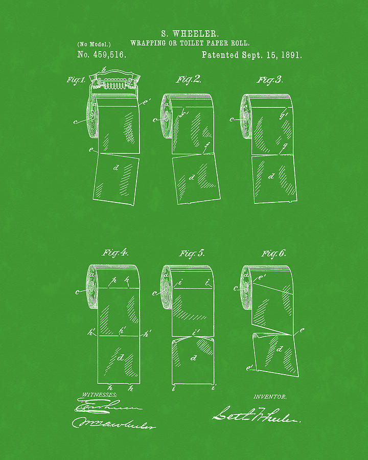 Toilet Paper Patent Art Green Drawing by Prior Art Design