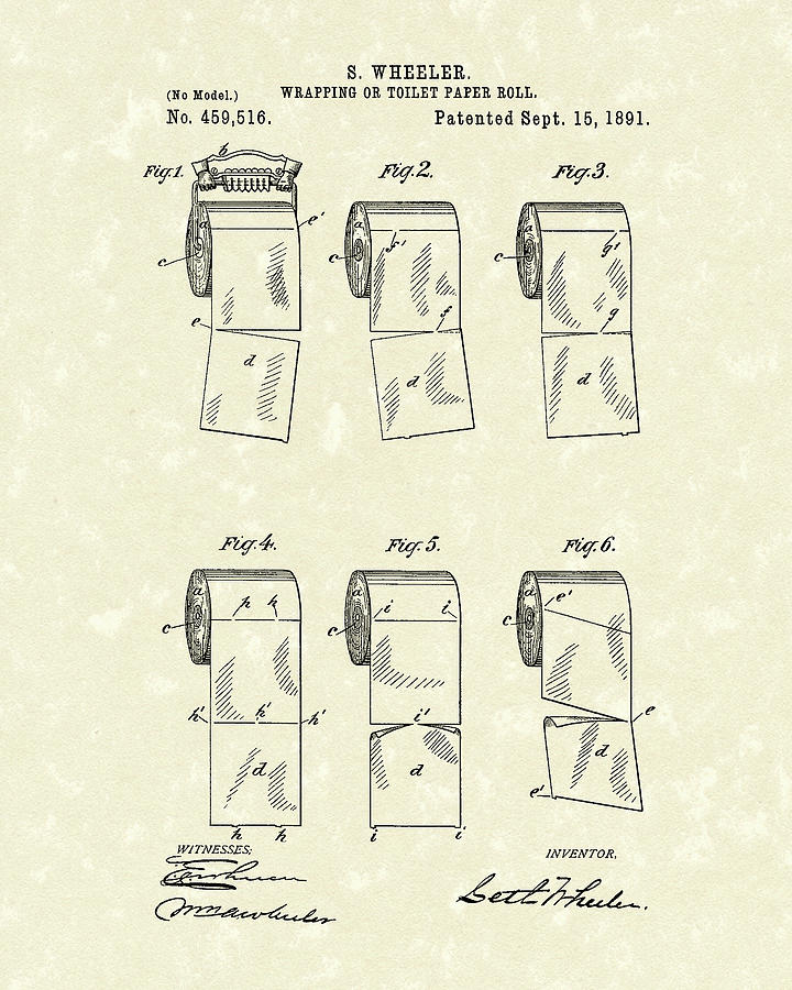 Toilet Paper Patent Art Parchment Drawing by Prior Art Design