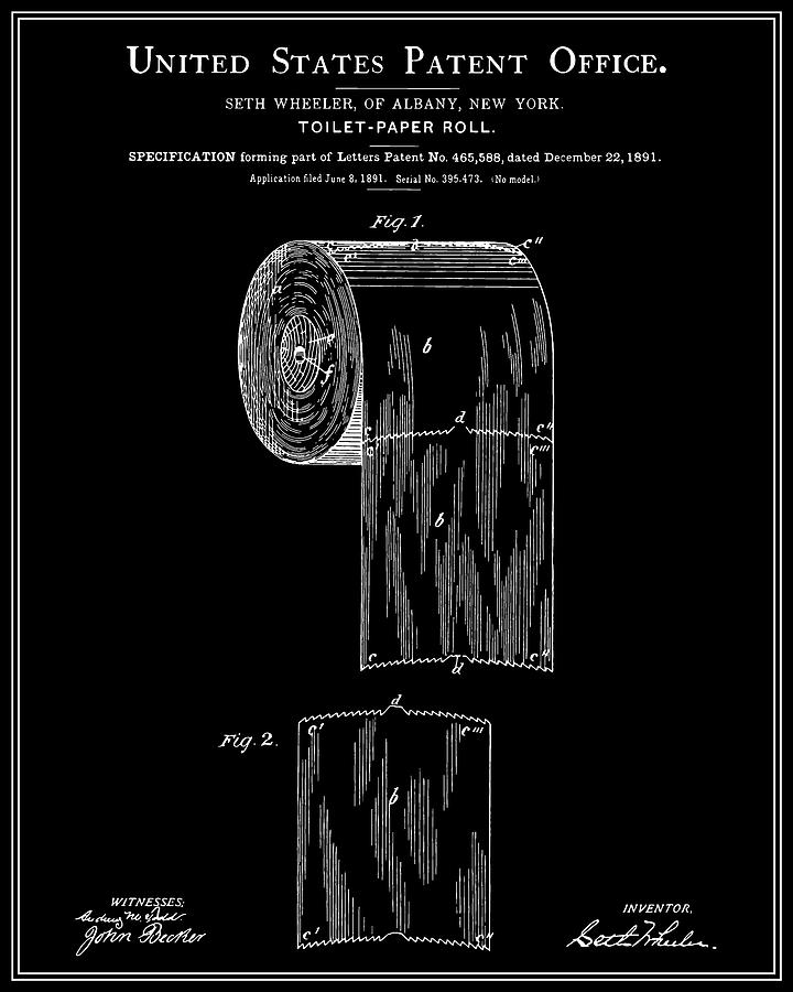 Toilet Paper Roll Patent - Black Digital Art by Finlay McNevin