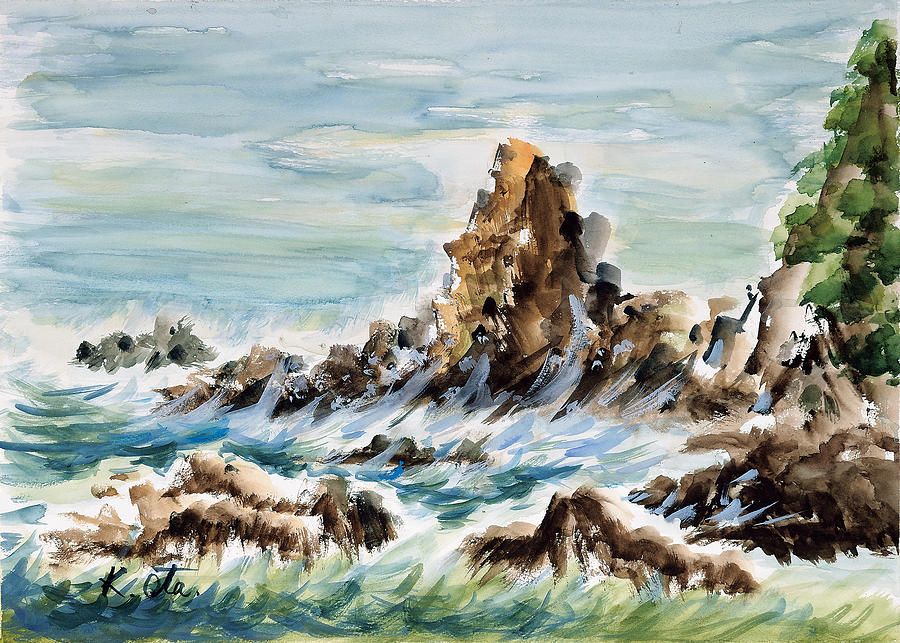 Japanese Painting - Tojinbo by Kiyoko Ota Japanese Painting - Tojinbo by Kiyoko Ota