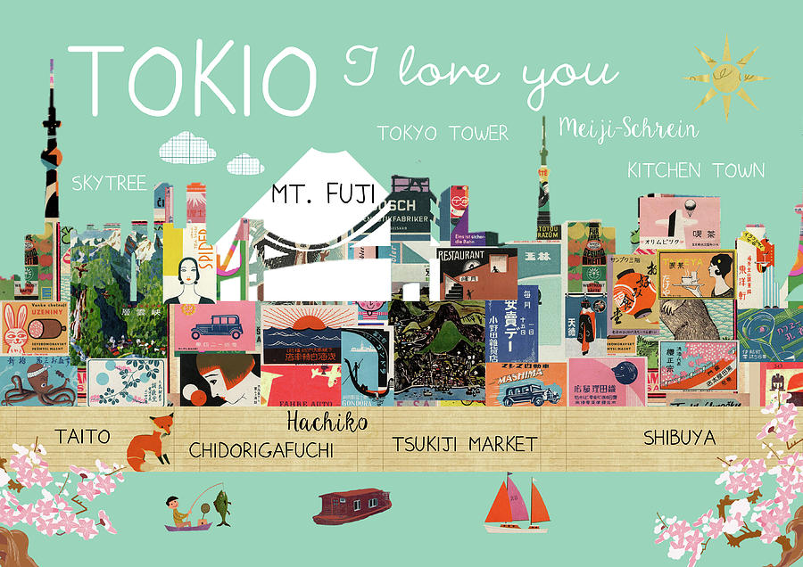 Tokio I love you Mixed Media by Claudia Schoen