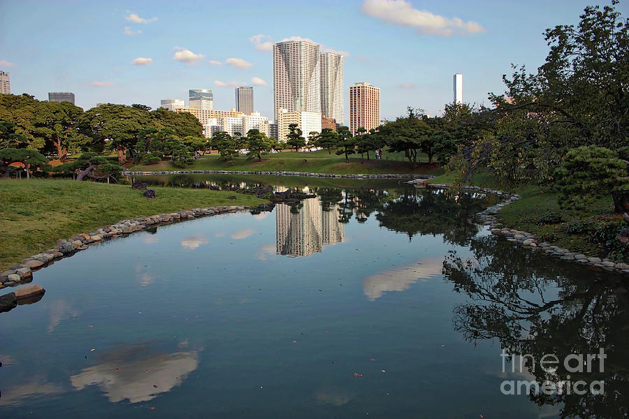 Tokyo Buildings and Garden Pond Photograph by Carol Groenen