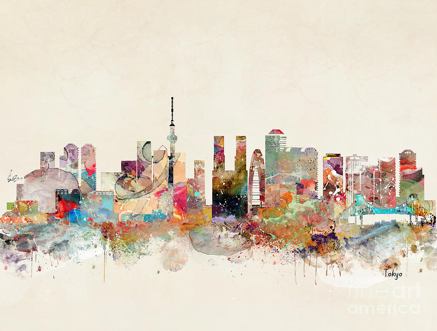 Skyline Painting - Tokyo City Skyline by Bri Buckley