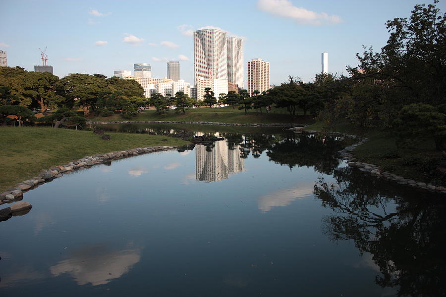Tokyo Highrises with Garden Pond Photograph by Carol Groenen