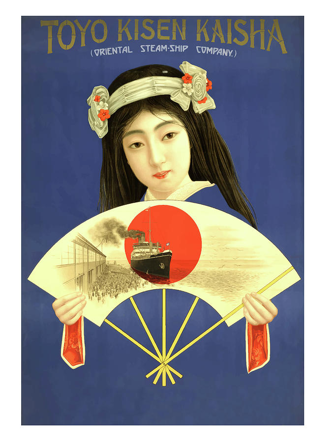 Vintage Painting - Tokyo, Japan, geisha, steam ship company ad by Long Shot