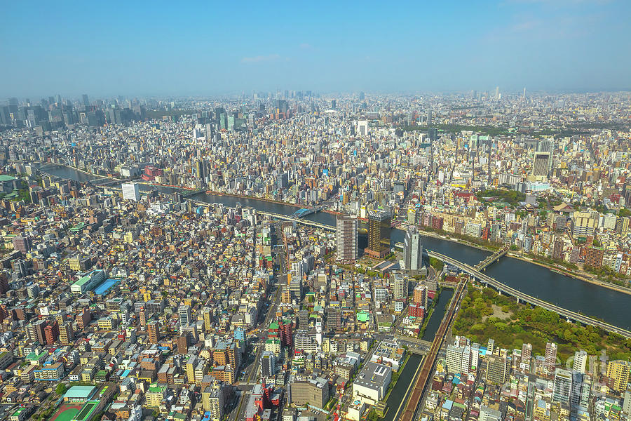 Tokyo skyline and Sumida River Photograph by Benny Marty