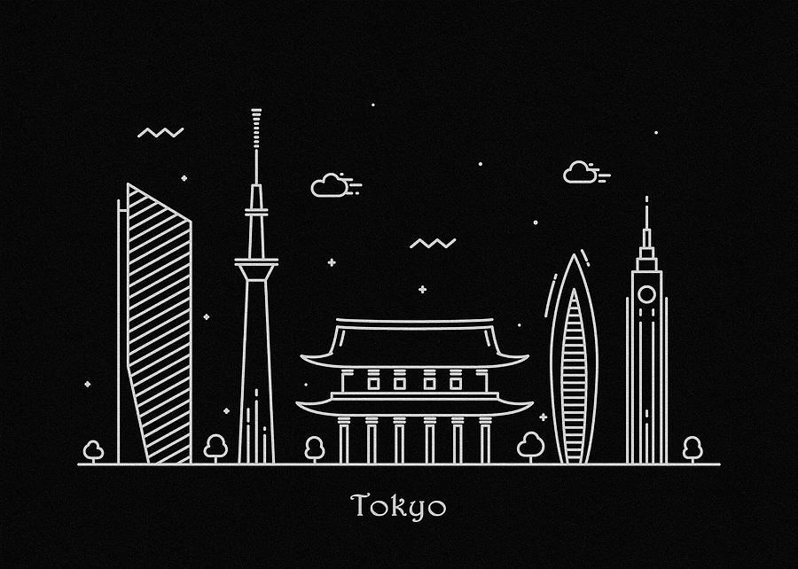 Tokyo Skyline Travel Poster Drawing by Inspirowl Design
