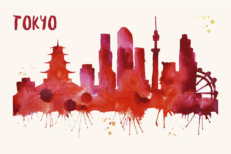 Tokyo Skyline Painting - Tokyo Skyline Watercolor Poster - Cityscape Painting Artwork by Beautify My Walls