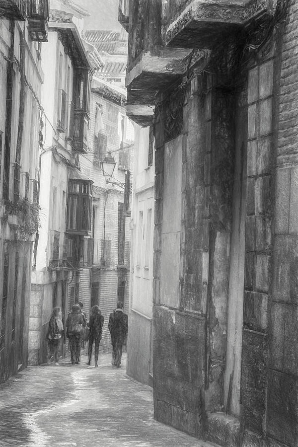 Toledo Spain BW Sketch Photograph by Joan Carroll