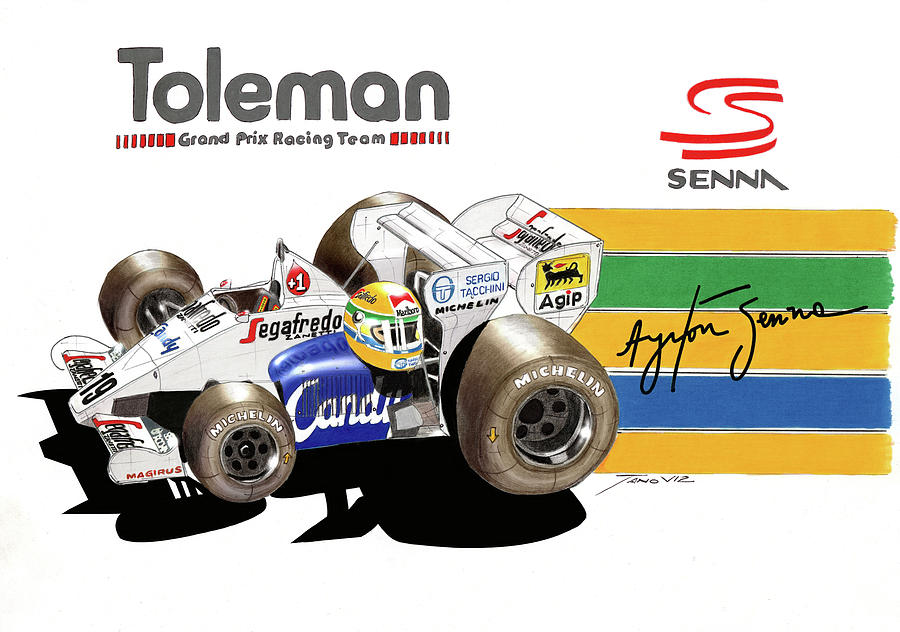 Toleman TG184 Senna Collection Painting by Tano V-Dodici ArtAutomobile