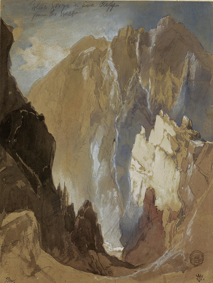 Toltec Gorge and Eva Cliff from the West, Colorado, 1892 Drawing by Thomas Moran