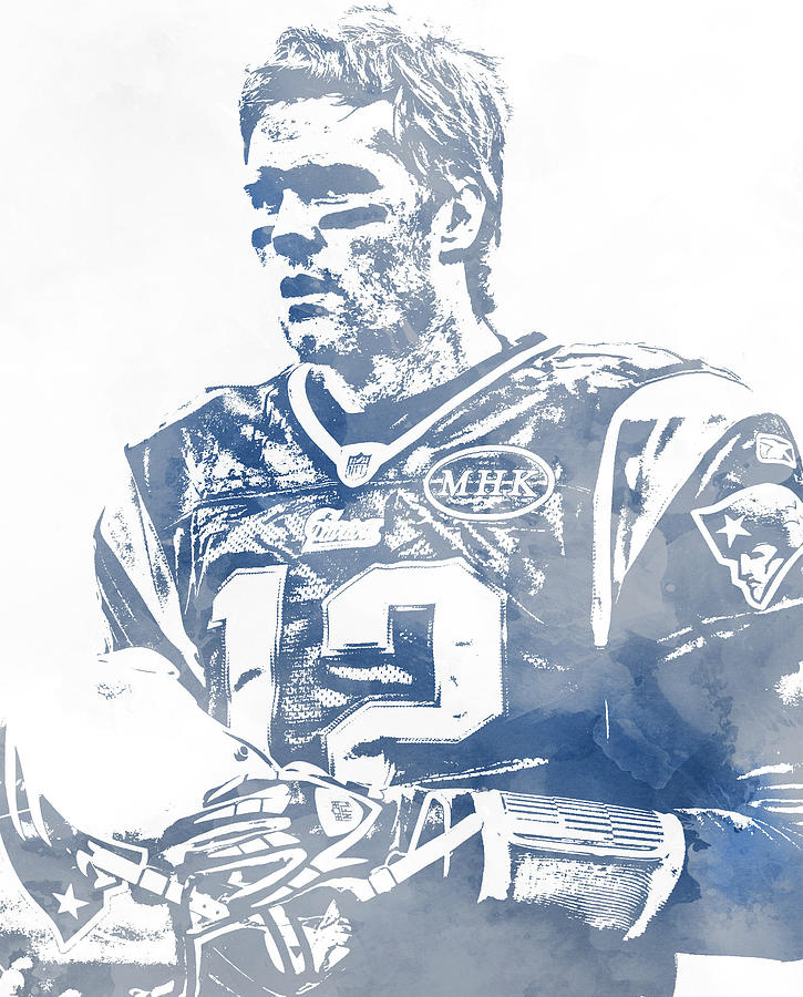 Tom Brady New England Patriots Water Color Pixel Art 32 by Joe Hamilton