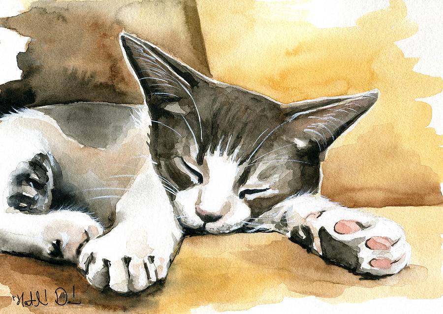 Tom - Cute Little Kitty Painting Painting by Dora Hathazi Mendes