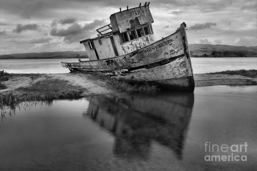 Point Reyes National Seashore Photograph - Tomales Bay Black And White Shipwreck by Adam Jewell