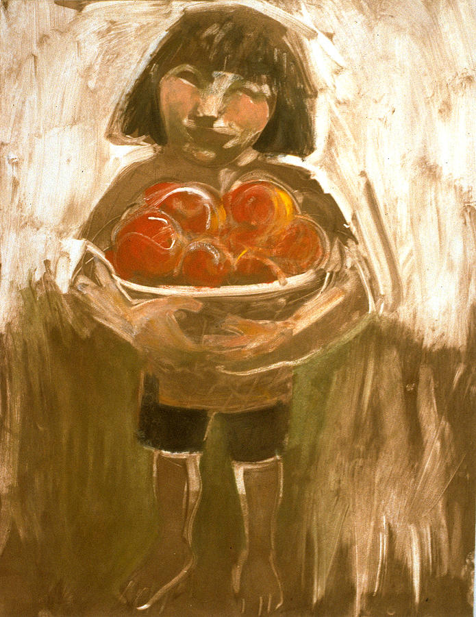 Tomato Girl Painting by Laura Lee Cundiff