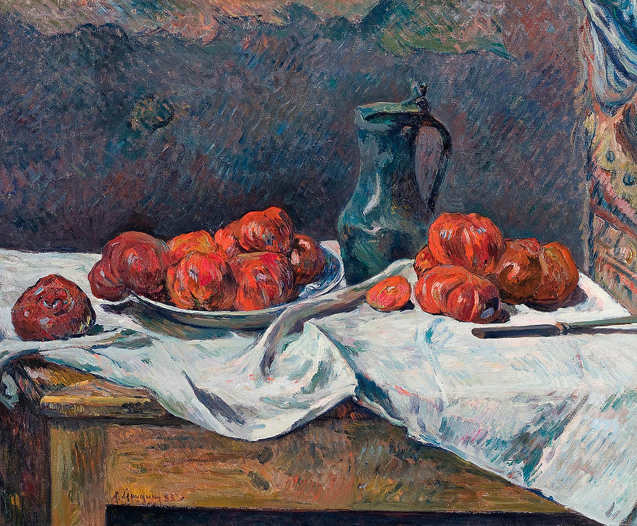 Tomatoes and a Pewter Tankard on a Table Painting by Paul Gauguin