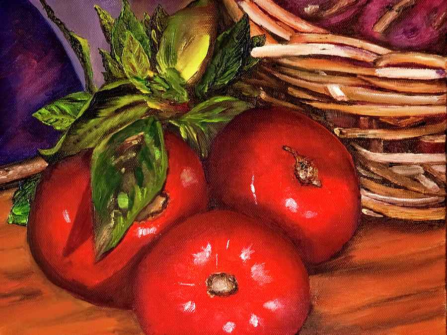 Still Life Painting - Tomatoes and Basil by Terry R MacDonald