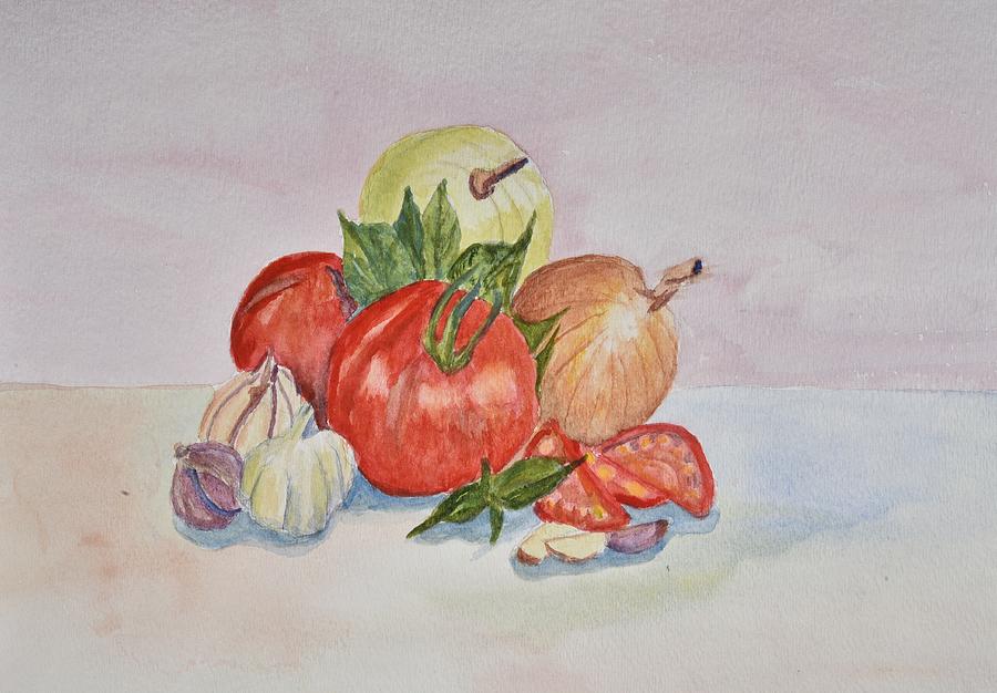 Tomatoes and Onions Painting by Linda Brody