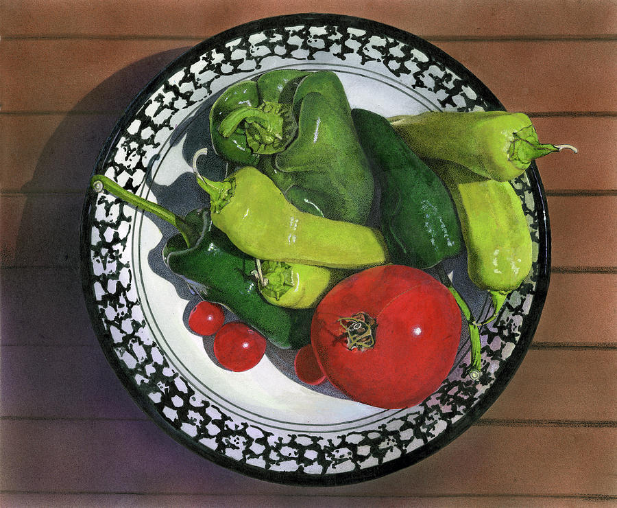 Tomatoes and Peppers  Painting by John Dyess