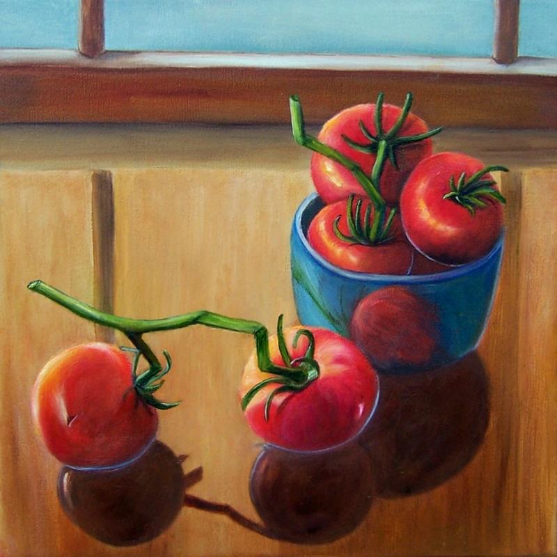 Tomatoes Fresh Off the Vine Painting by Susan Dehlinger