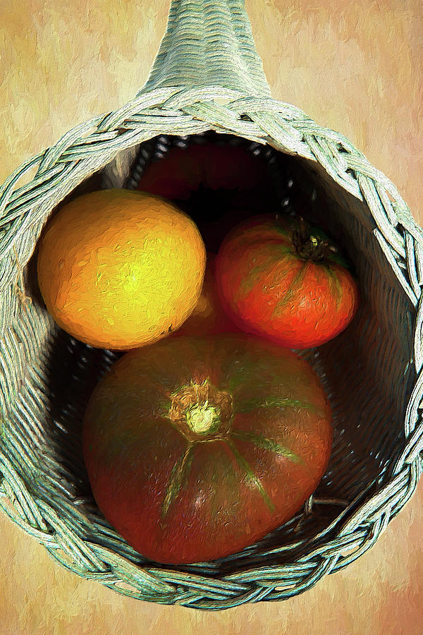 Vegetable Painting - Tomatoes in a Horn of Plenty Basket 2 AP by Dan Carmichael