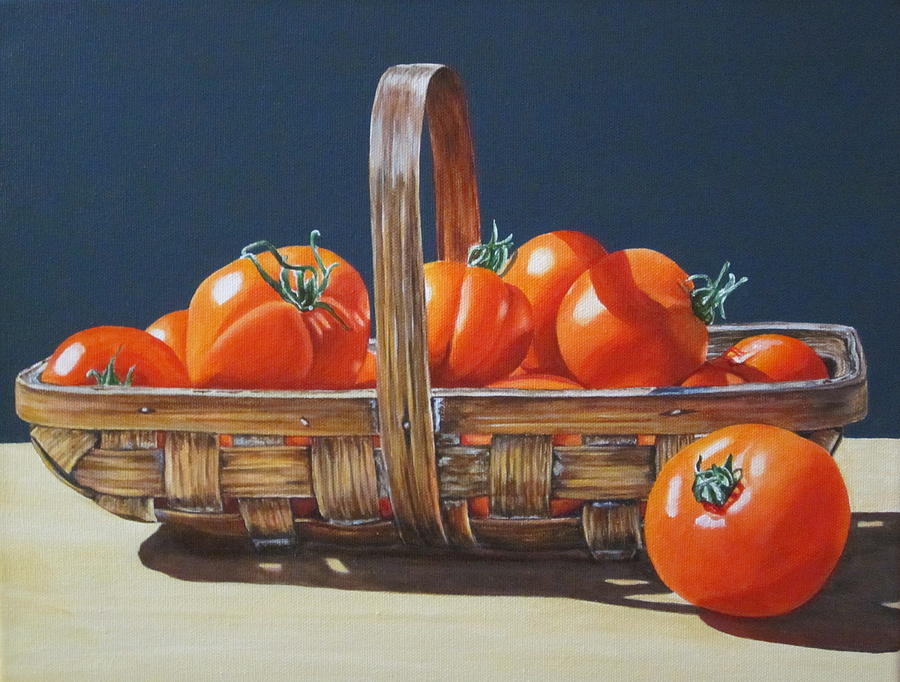 Tomato Painting - Tomatoes in basket by Lillian  Bell