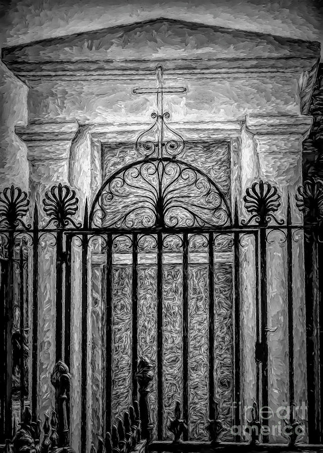 Tomb, Wrought Iron, and Cross Voided - Artistic Photograph by Kathleen K Parker