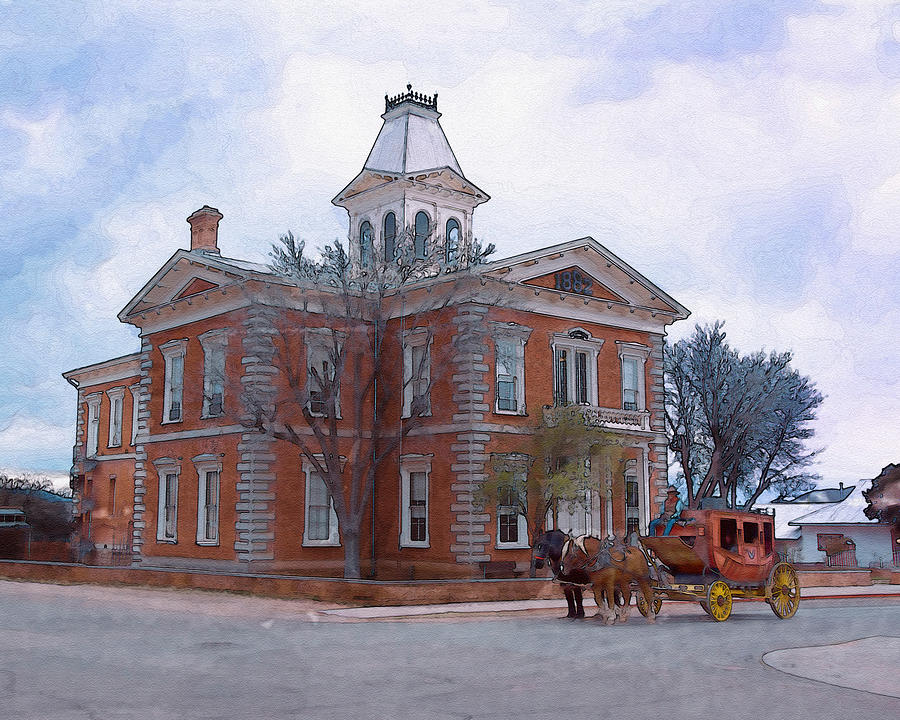 Horse Photograph - Tombstone Courthouse Watercolor by Kathleen Prince