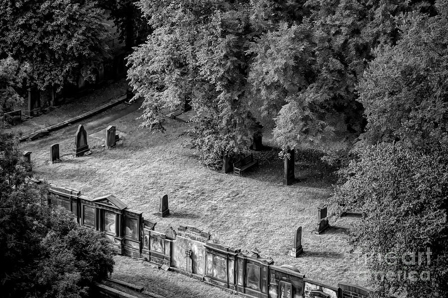 Tombstones Cemetery View from Castle Rock Edinburgh BW Photograph by Chuck Kuhn
