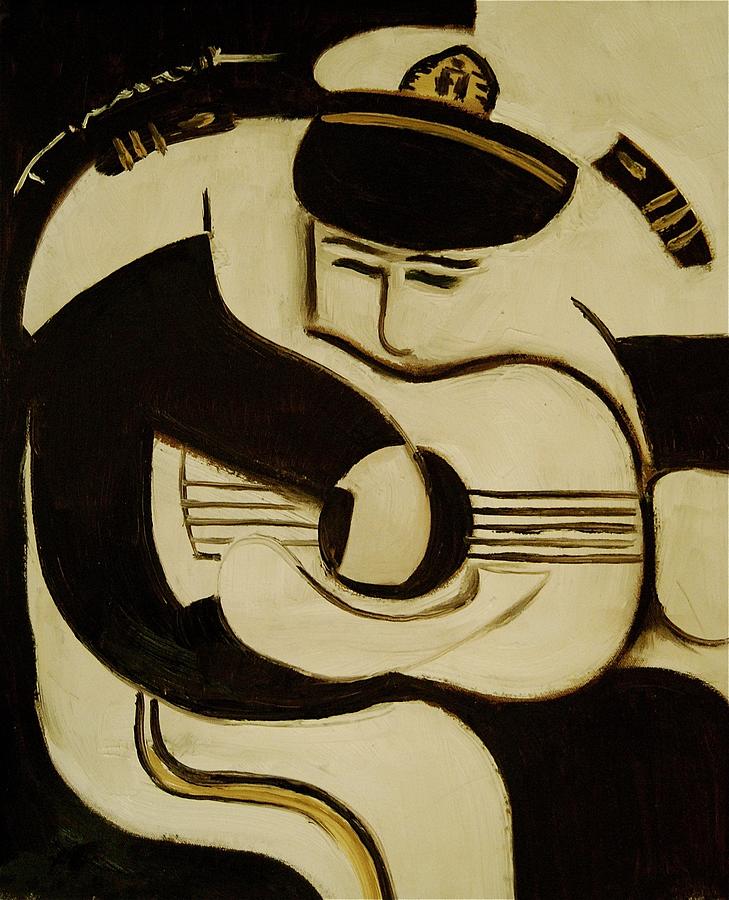 Sea captain playing guitar Art Print Painting by Tommervik
