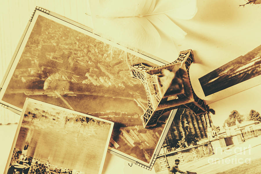 Toned Image Of Eiffel Tower And Photographs On Table Photograph by Jorgo Photography